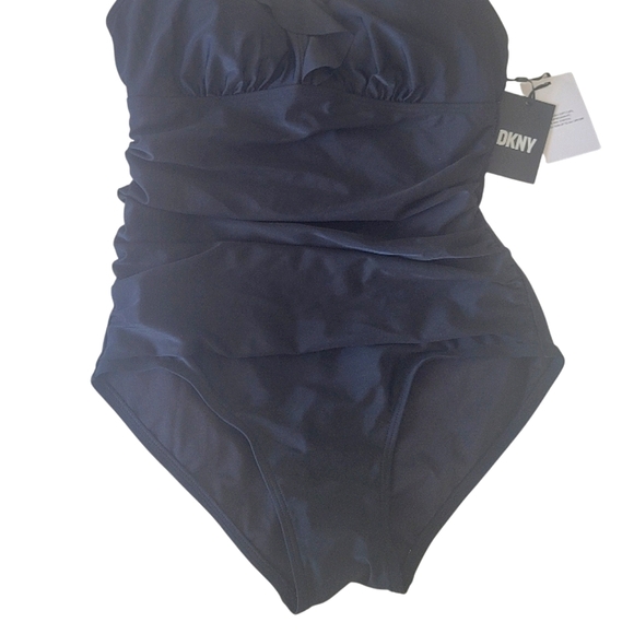 DKNY Black Ruffle Plunge Underwire Tummy Control 50 UPF One Piece Swimsuit NWT - Picture 4 of 7
